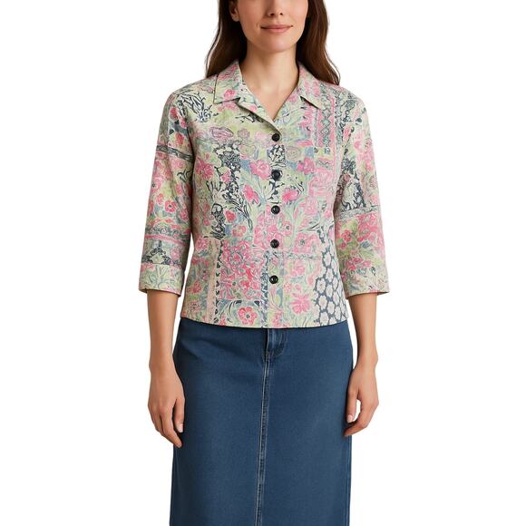 Allison Daley Petite Button-Up Blouse – Floral Patchwork – Size 14P - Picture 1 of 6